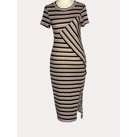 Live To Be Spoiled Rib Knit Midi Dress Side Slit Striped S - Picture 1 of 7
